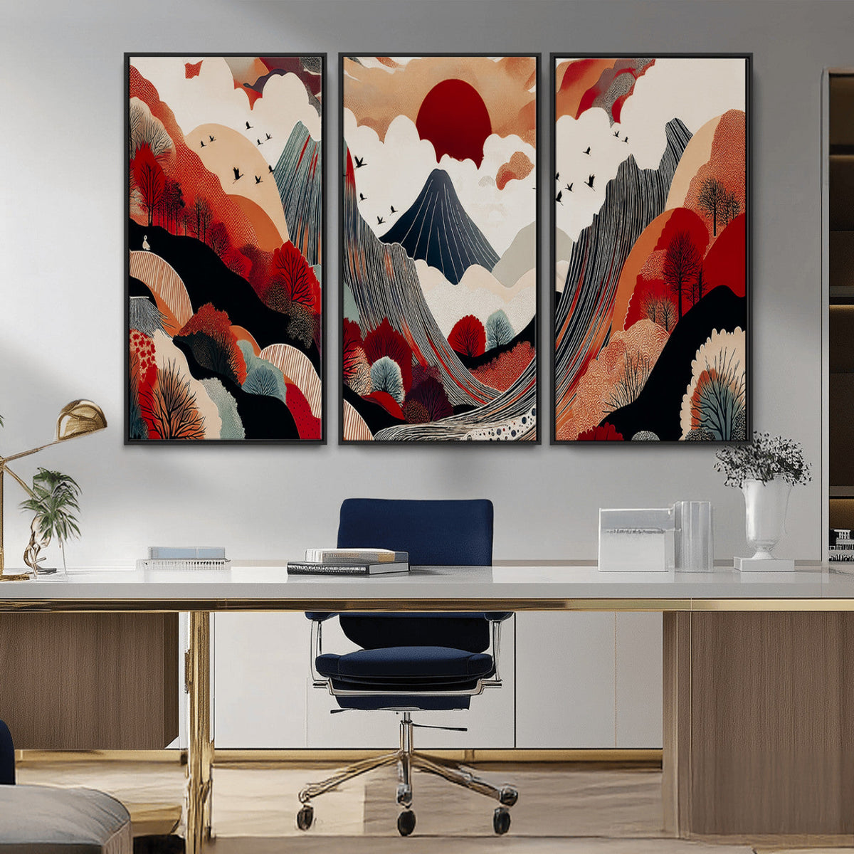 Abstract Mountain Wall Art | Framed Vibrant Landscape Canvas