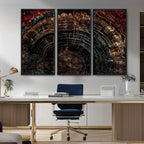 Dark Wood Ring Wall Art Canvas Print, Framed Abstract Tree Slice Print, Rustic Wood Grain Decor