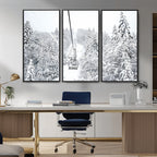 Snowy Ski Lift Wall Art | Framed Winter Mountain Canvas