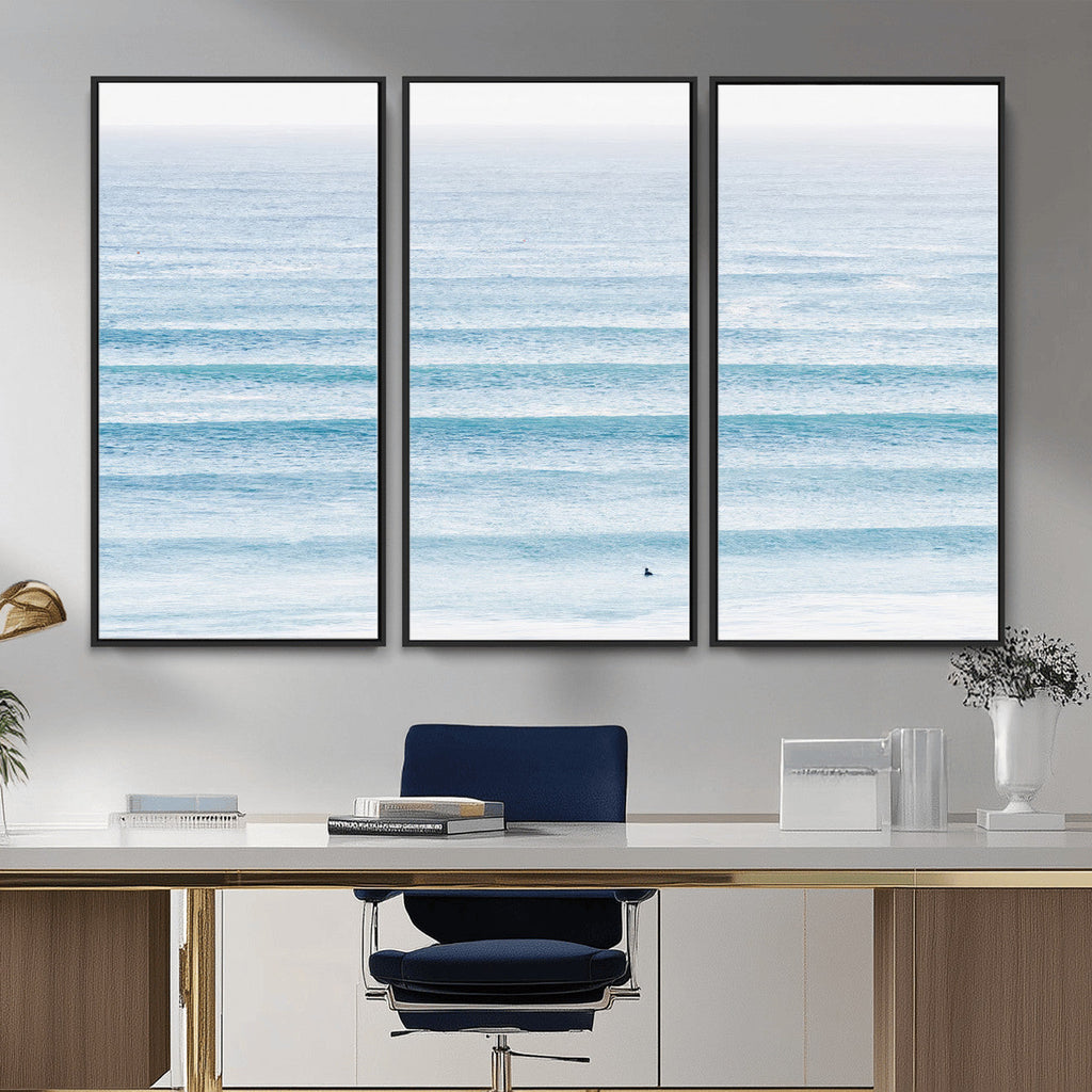 Ocean Wave Surfer Wall Art | Framed Minimal Seascape Canvas