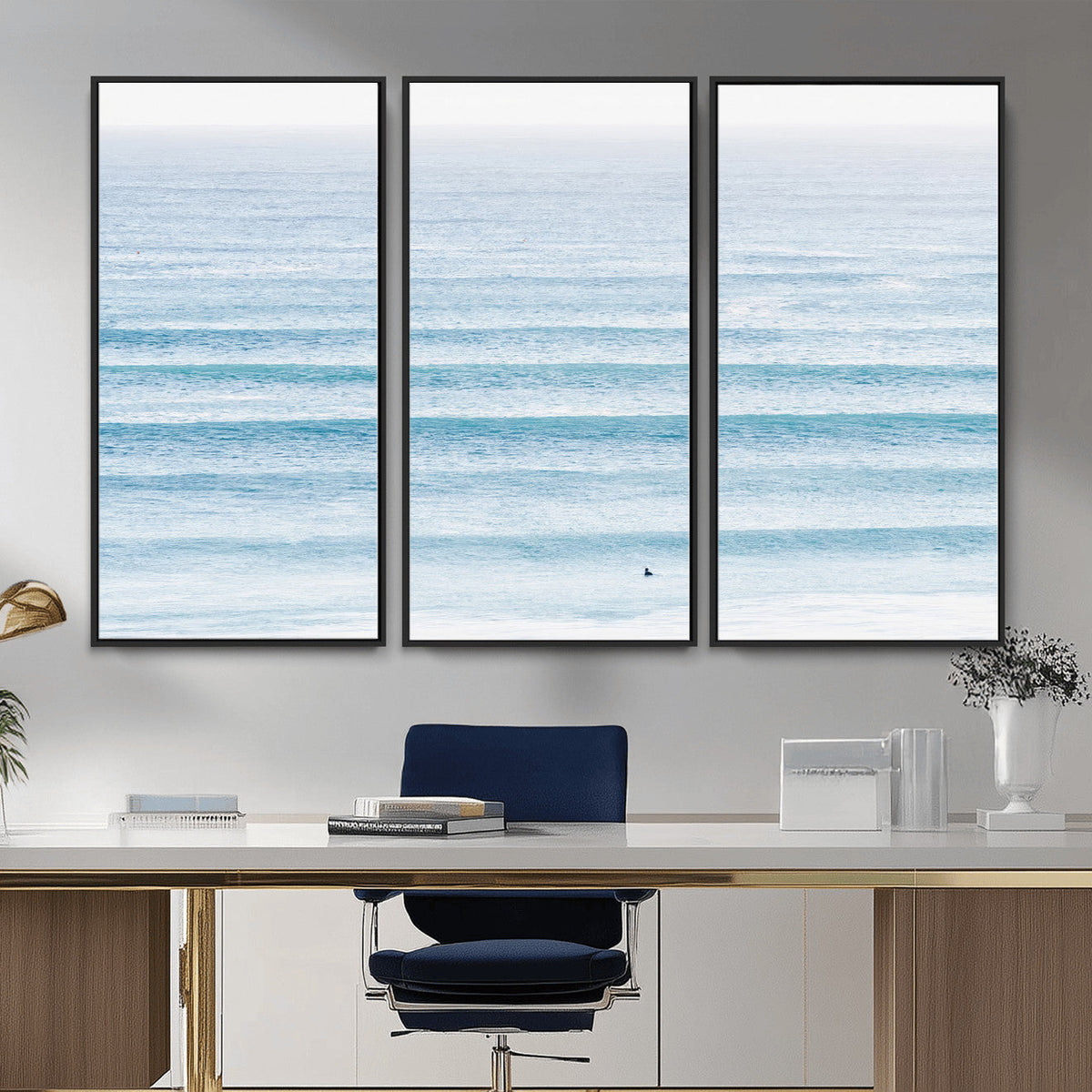 Ocean Wave Surfer Wall Art | Framed Minimal Seascape Canvas