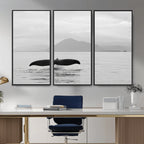Whale Tail Wall Art | Framed Black White Ocean Canvas