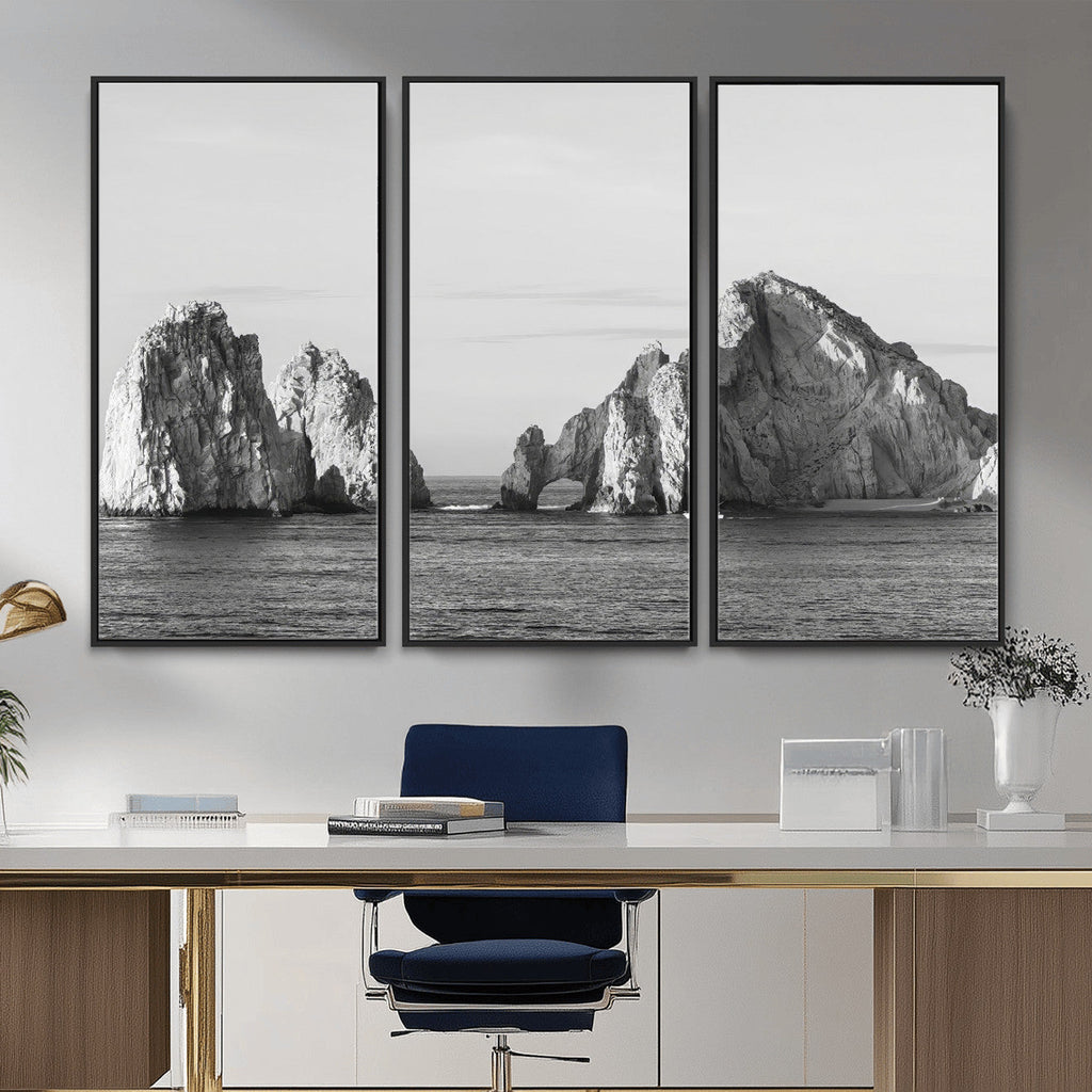 Coastal Wall Art | Framed Black White Ocean Canvas Artwork