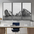 Coastal Wall Art | Framed Black White Ocean Canvas Artwork