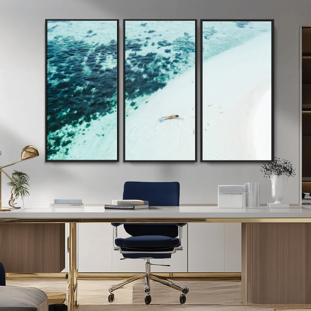 Minimal Beach Wall Art | Framed Ocean Swimming Canvas
