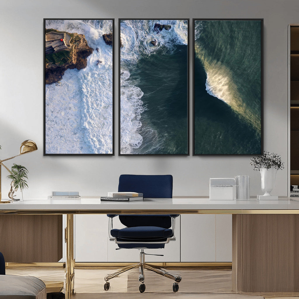 Ocean Wave Wall Art | Aerial Coastal View Canvas Artwork