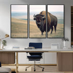 Bison Wall Art Canvas Print, Framed American Buffalo Rustic Western Artwork