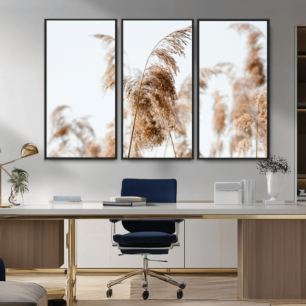 Pampas Grass Wall Art Canvas Print, Framed Neutral Tones Minimalist Boho