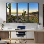 Saguaro Cactus Wall Art Canvas Print, Framed Desert Sunset Southwestern