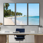 Palm Tree Coast Wall Art Canvas Print, Framed Island Getaway with Crystal Blue Water