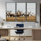 Elk Herd Wall Art Canvas Print, Framed Wildlife Photography Art, Majestic Antlers Rustic Wildlife Decor