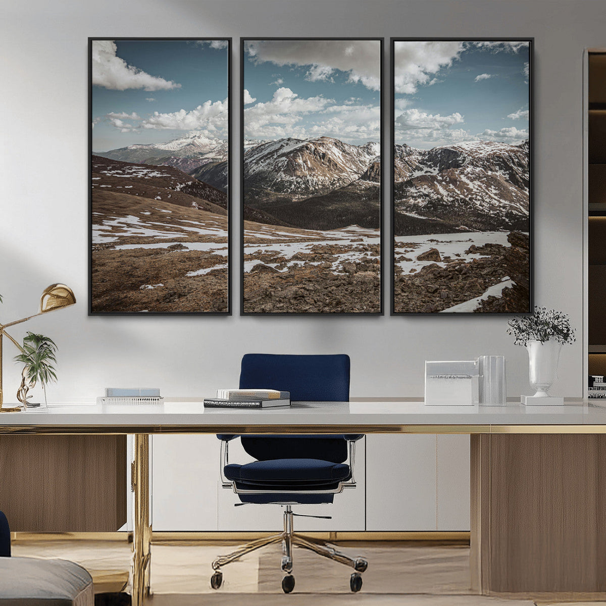 Mountain Landscape Wall Art Canvas Print, Framed Snowy Peaks Art, Rugged Highlands Rustic Adventure Decor