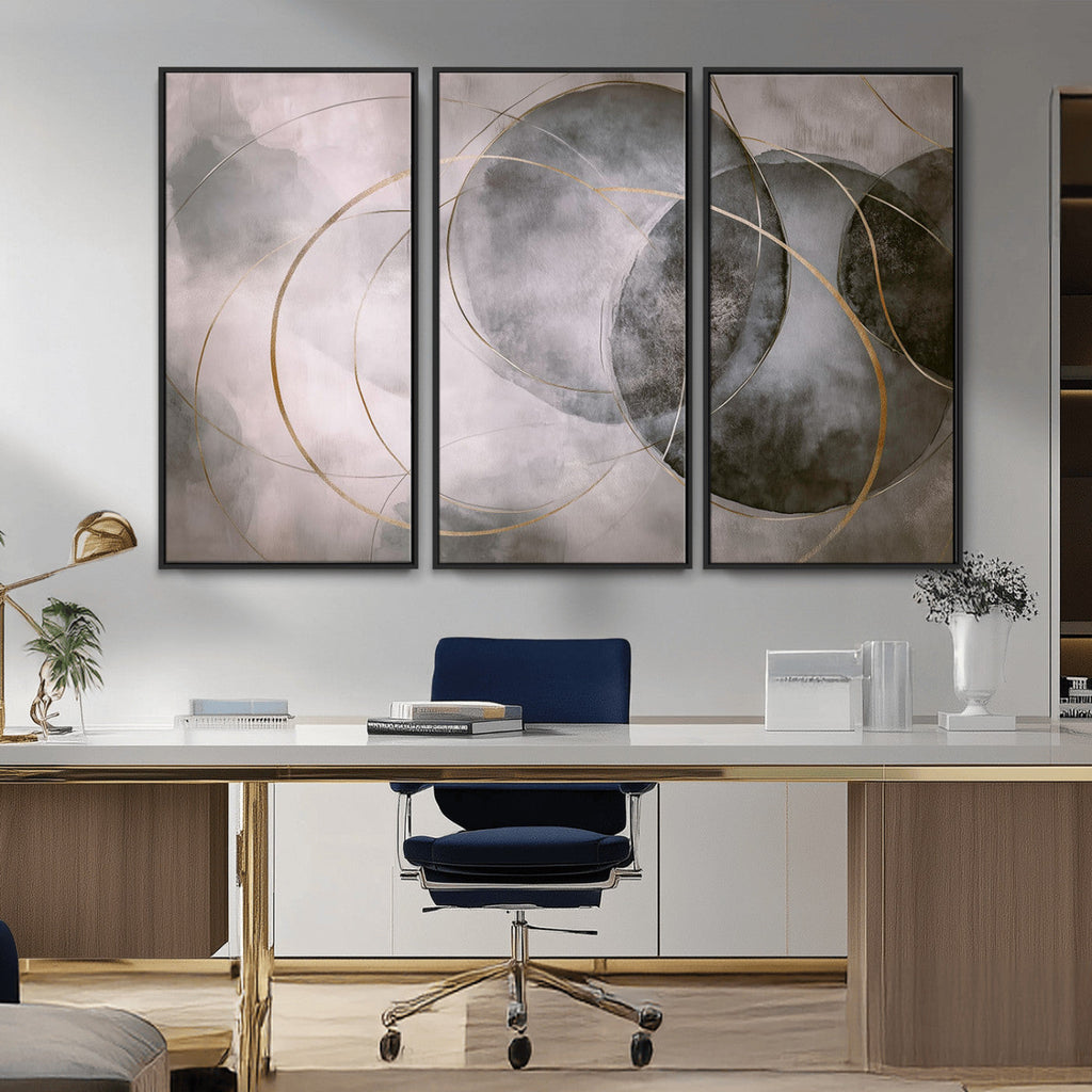Abstract Grey Gold Wall Art | Modern Geometric Canvas