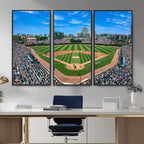 Wrigley Field Baseball Stadium Canvas Wall Art, Packed Crowd and Chicago Skyline