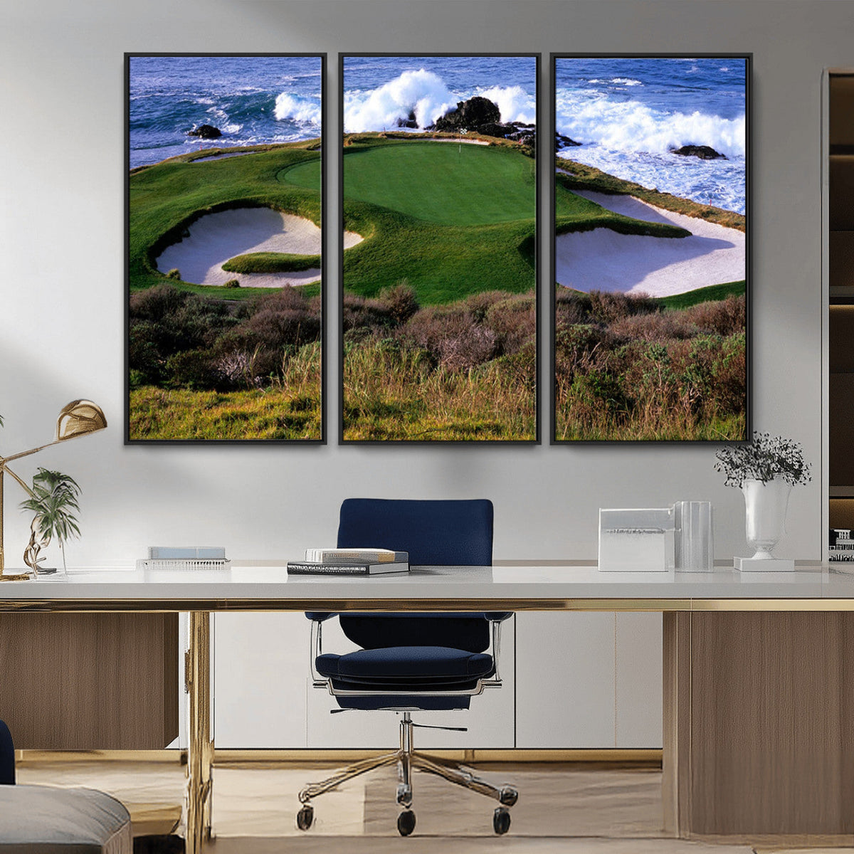 California Pebble Beach Golf Links Wall Art Canvas Print, Iconic Monterey Coastal Golf Course