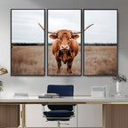 Longhorn Bull Wall Art Canvas Print, Framed Rustic Decor