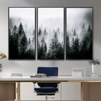 Foggy Forest Wall Art Canvas Print, Mountain Woodland Landscape, Minimal Nature Decor