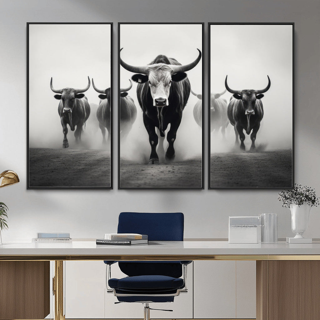 Texas Longhorn Wall Art Canvas Print, Framed Speckled Cow