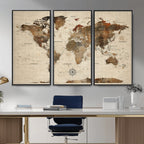 Vibrant Earth Tone World Map Canvas Print | Framed Detailed Map of the World