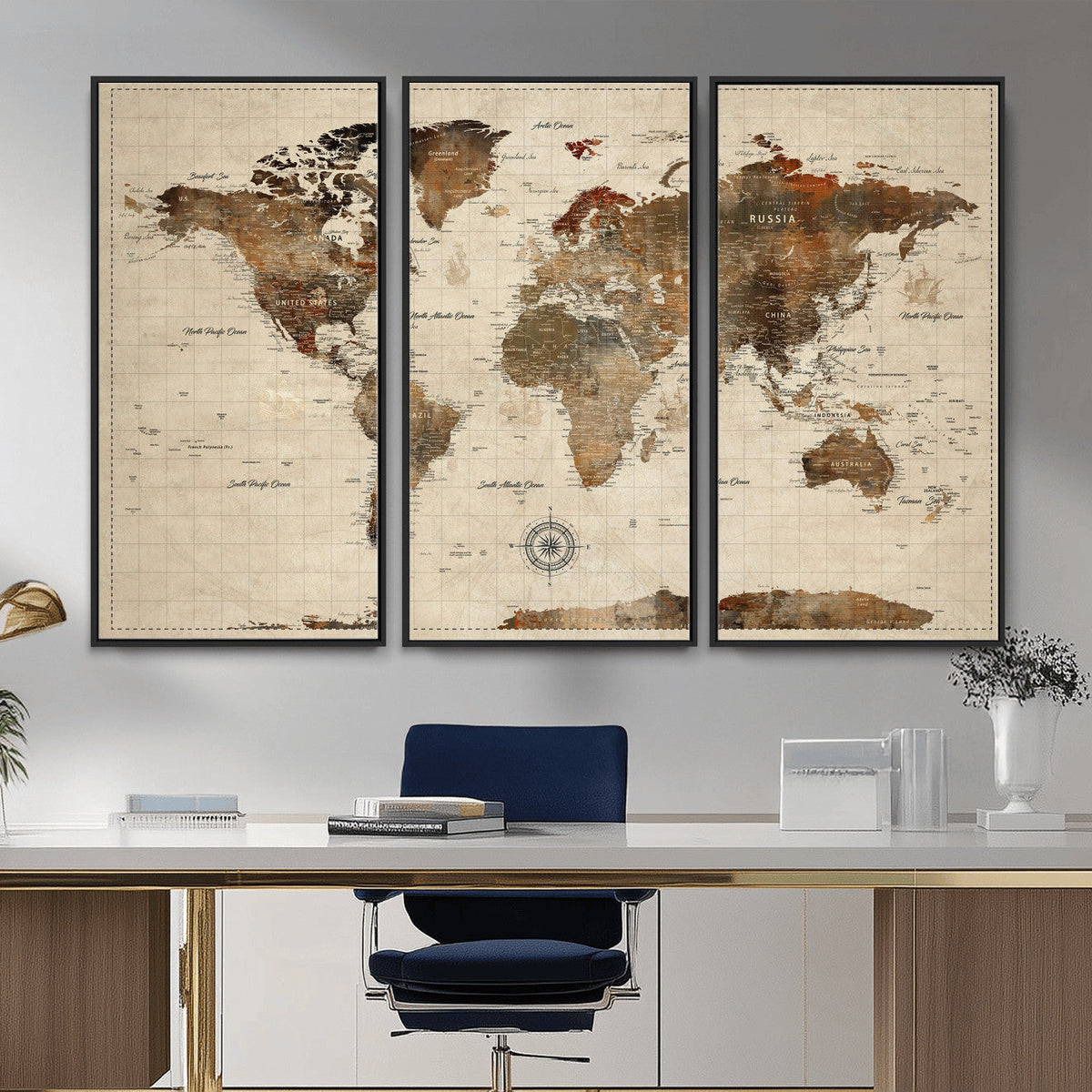Vibrant Earth Tone World Map Canvas Print | Framed Detailed Map of the World