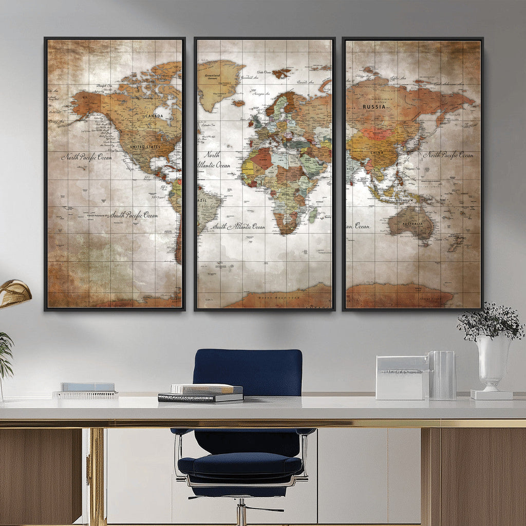 Vibrant Watercolor World Map Canvas Wall Art | Framed Travel Map