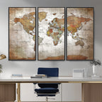 Vibrant Watercolor World Map Canvas Wall Art | Framed Travel Map