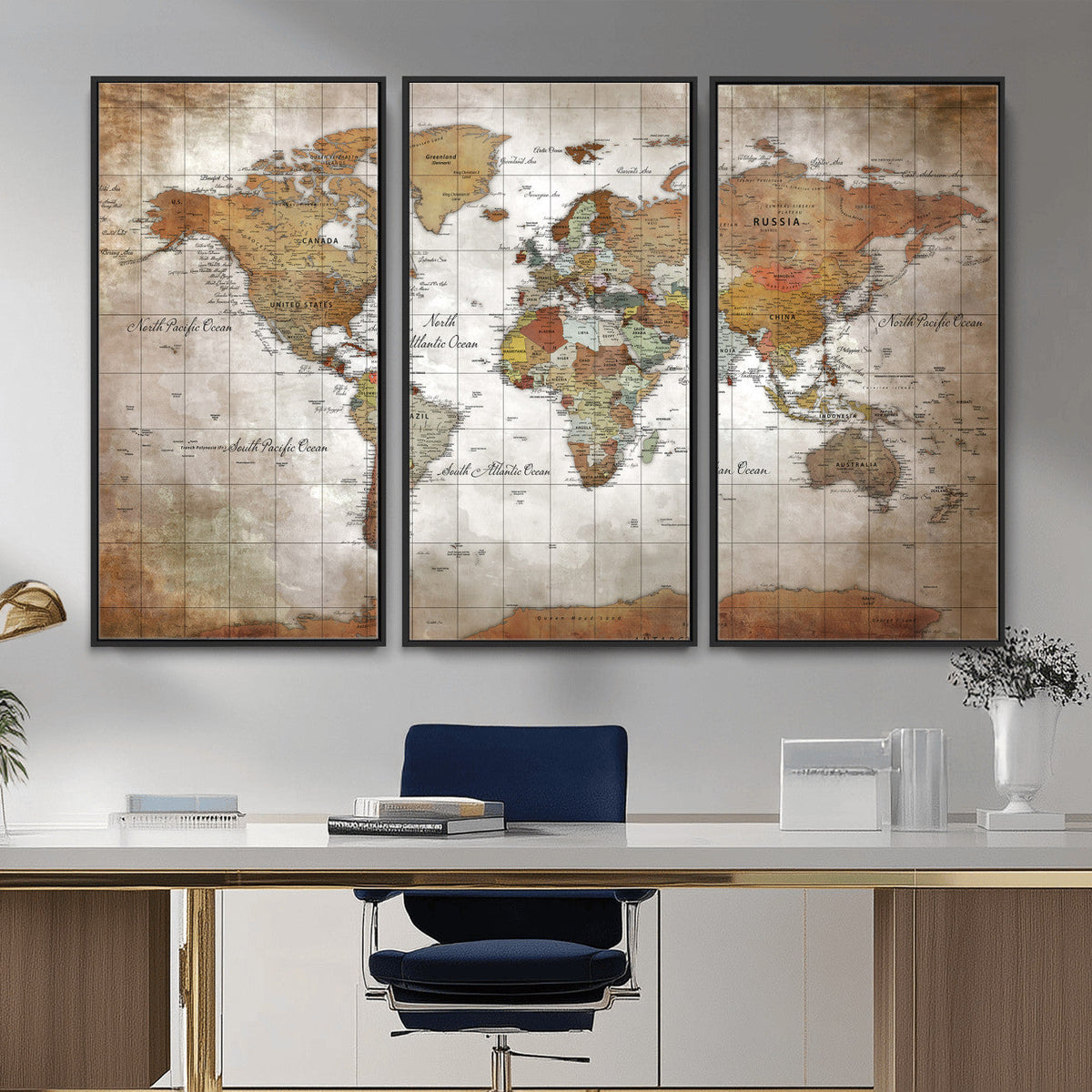 Vibrant Watercolor World Map Canvas Wall Art | Framed Travel Map