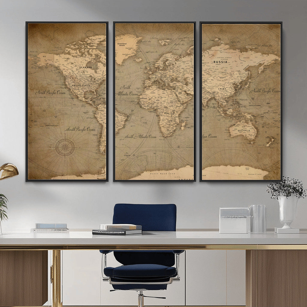 Dark World Map Canvas Print | Framed Travel Map Wall Art