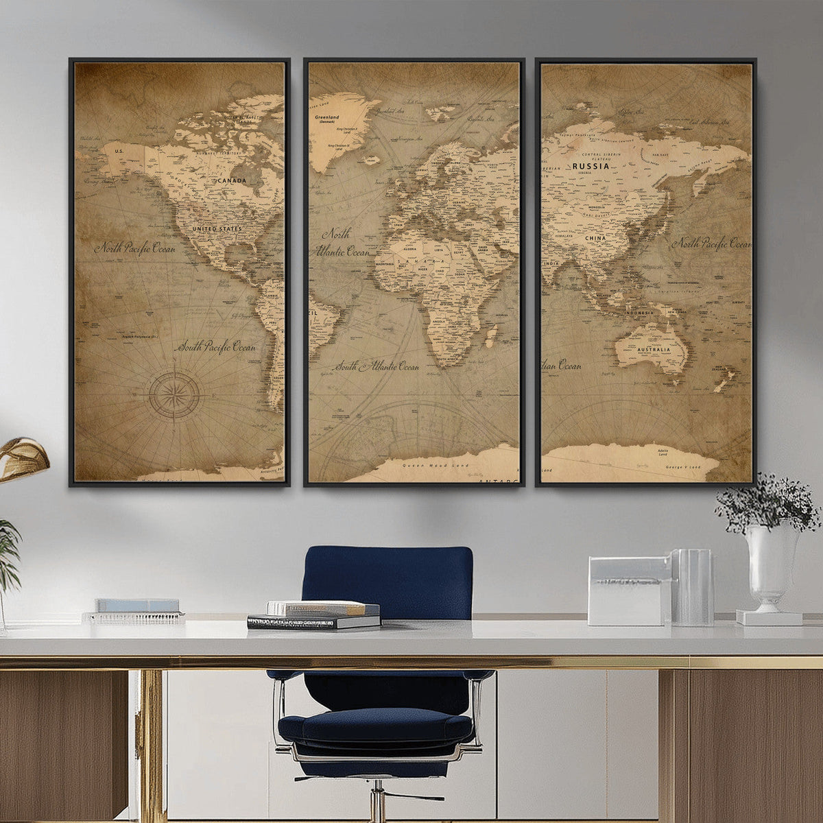 Dark World Map Canvas Print | Framed Travel Map Wall Art