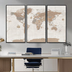 Framed Large World Map Canvas Print for Office Decor