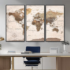 Modern World Map Canvas Print | Framed Travel Map Wall Art