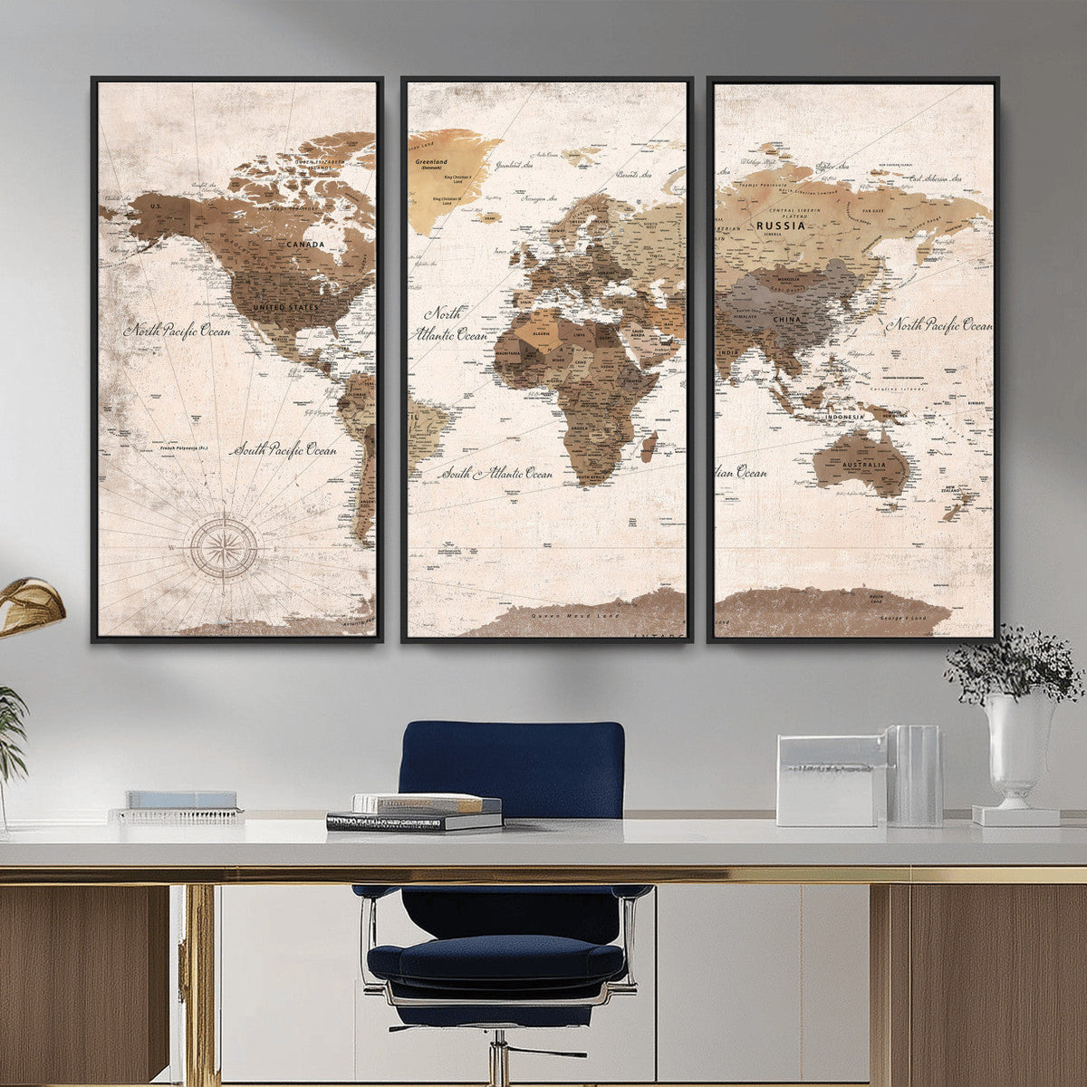Modern World Map Canvas Print | Framed Travel Map Wall Art