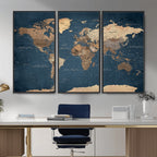 Navy Blue World Map Canvas Print | Framed Travel Map Wall Art