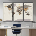 Custom Beige Modern Push Pin World Map Canvas Print, Places Visited Tracker, Bedroom and Study Decor
