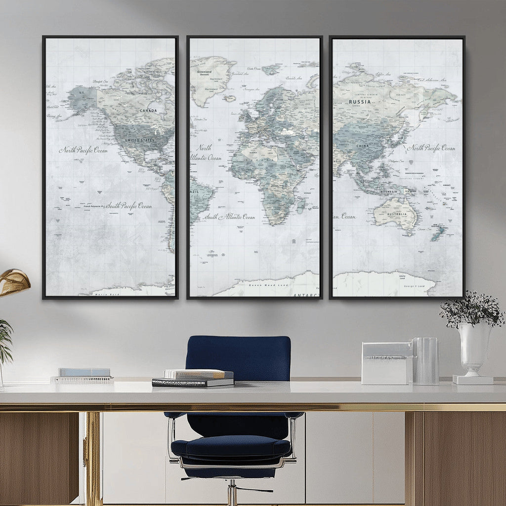 Push Pin World Map Canvas Print - Detailed Vintage World Map