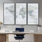 Push Pin World Map Canvas Print - Detailed Vintage World Map