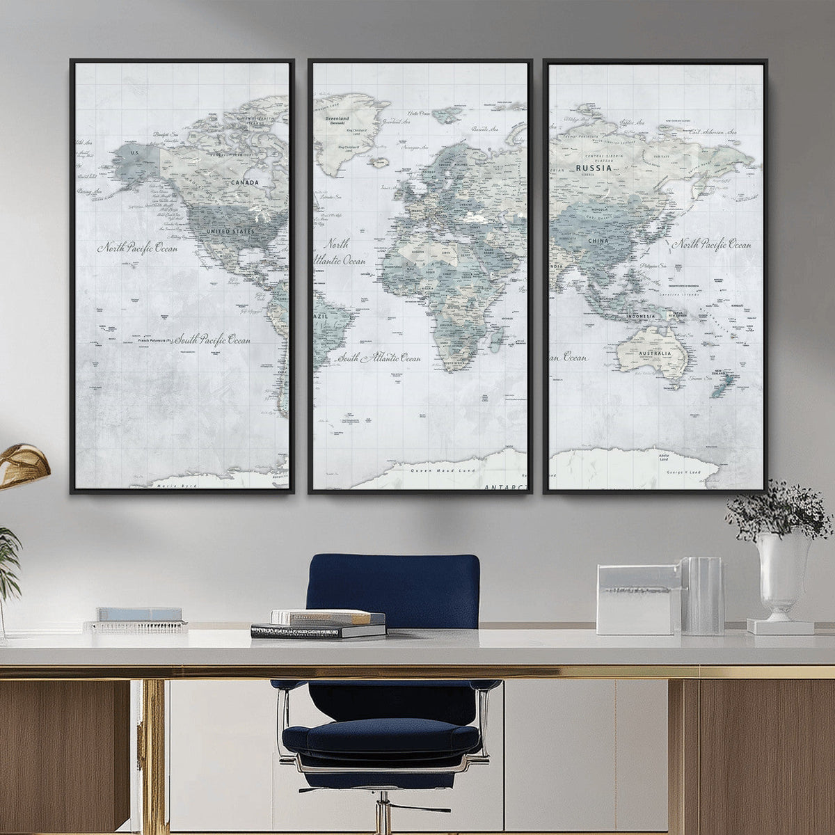 Push Pin World Map Canvas Print - Detailed Vintage World Map