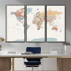 Pastel Colors World Map Wall Art Canvas Print
