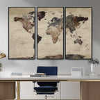 World Map Canvas Print, Detailed Map of the World, Adventure Gift for Couples and Anniversaries