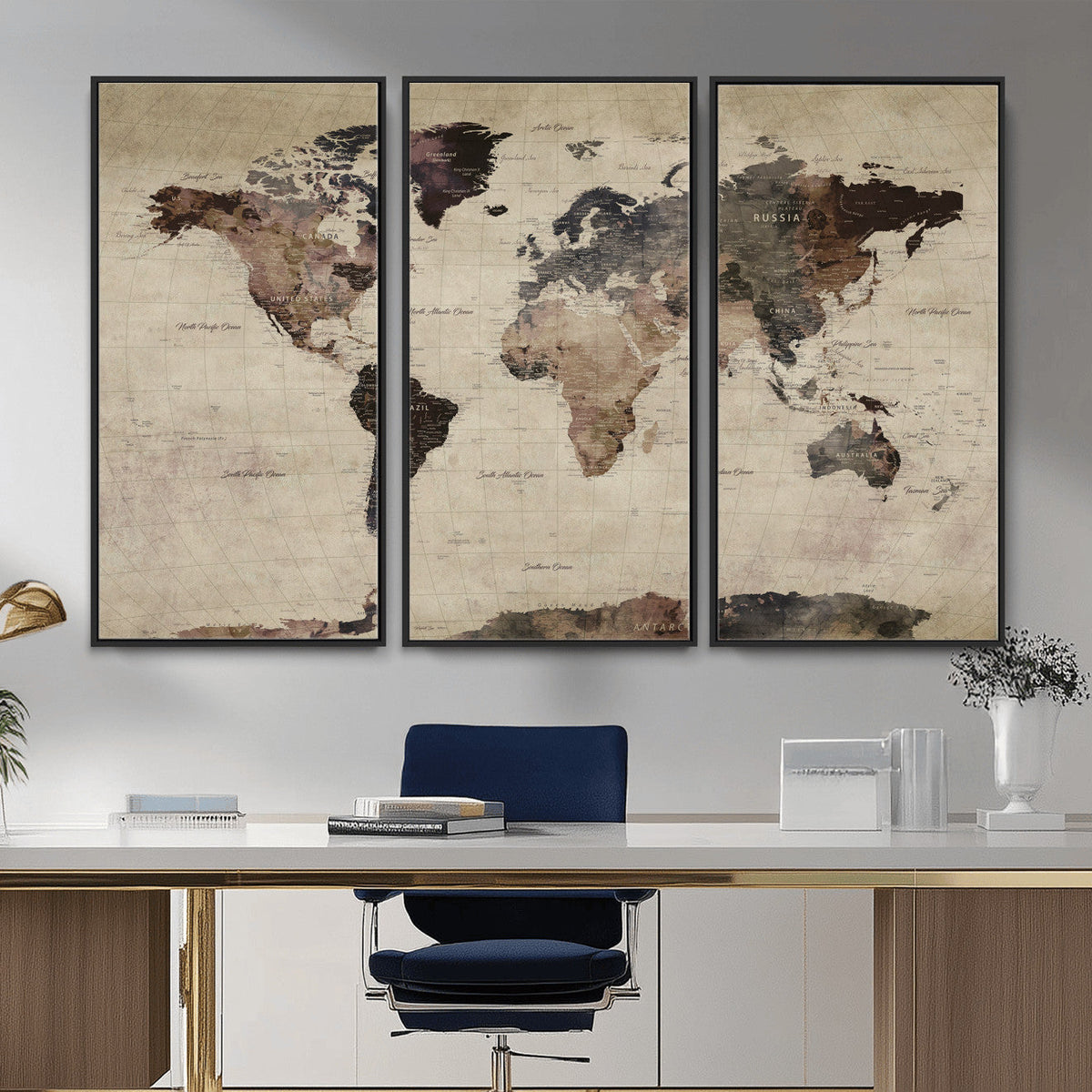 World Map Canvas Print, Detailed Map of the World, Adventure Gift for Couples and Anniversaries