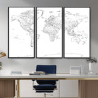 World Map Canvas Print, Framed Modern Detailed Map of the World for Home or Office