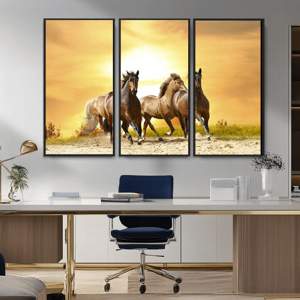 Wild Horses Wall Art Canvas Print, Framed Galloping Herd