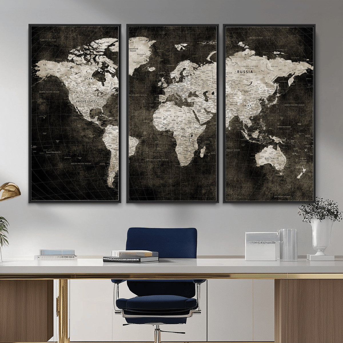 Vintage World Map Wall Art Canvas Print | Framed Large Map Wall Art
