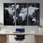 Black World Map Canvas Print | Detailed Map for Couples and Anniversary Gift