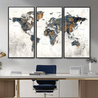 World Map Wall Art Canvas Print for Office Wall Decor