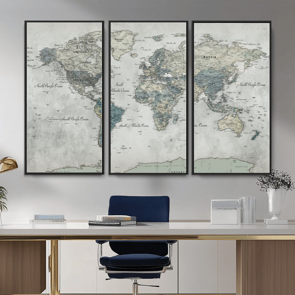 Neutral Vintage World Map Canvas Wall Art Print, Classic Map Artwork