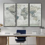 Neutral Vintage World Map Canvas Wall Art Print, Classic Map Artwork