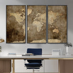 Dark Vintage World Map Canvas Wall Art Print, Antique Map Artwork