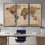 World Map Canvas Wall Art Print, Detailed Global Map Artwork