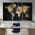 World Map Canvas Wall Art with Famous Landmarks | Framed Travel Map